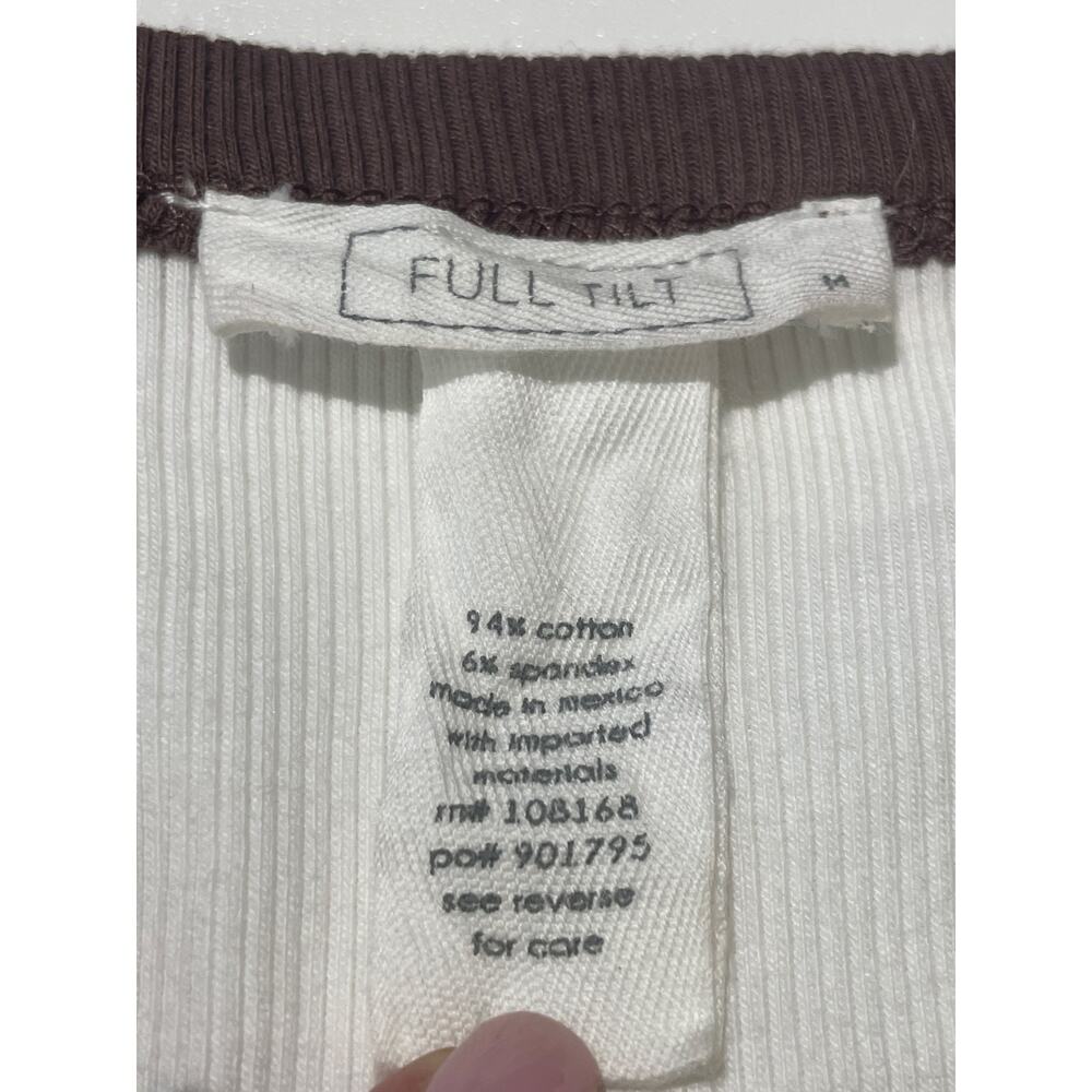Full Tilt T-Shirt Women’s Brown/White Medium Crew Neck Ribbed Cropped Casual - Picture 2 of 4